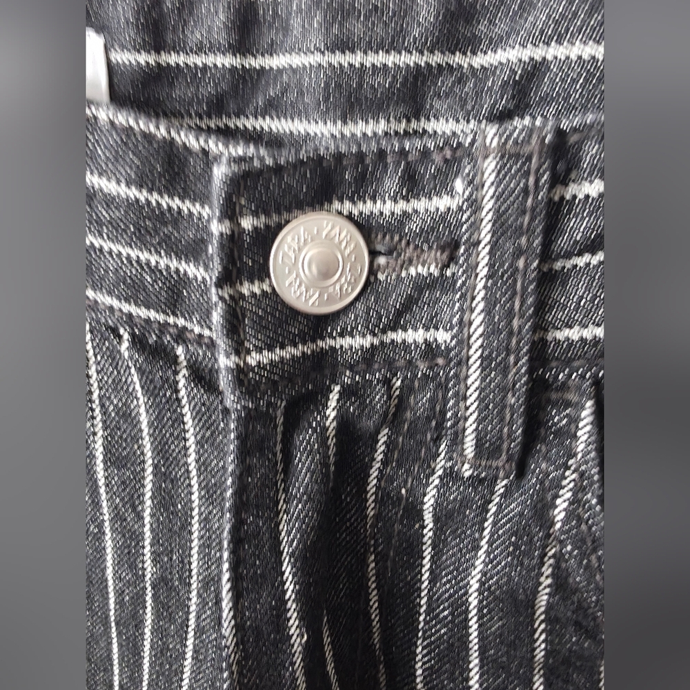 Zara High Rise Pinstripe Flare Jeans Black White Striped Wide Leg Retro Goth - Picture 5 of 12
